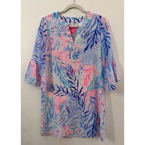 Lilly Pulitzer Elenora Silk Dress Crew Blue Tint Kaleidoscope Coral XS Womens Tr